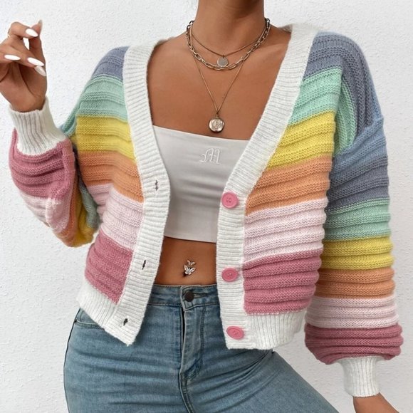 Colorblock Button down Cardigan - Picture 2 of 9